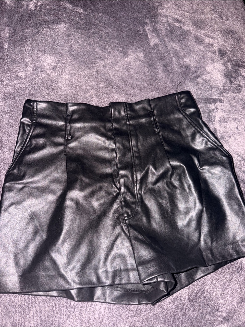 H&M Black High-Waist Faux Leather Shorts